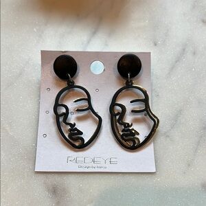 REDEYE Black And Gold Abstract Face Earrings